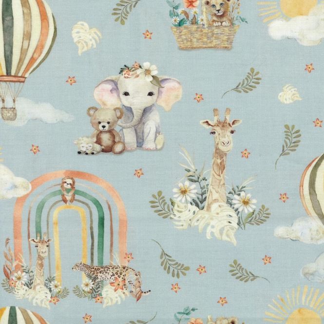 Hovedbilde Lyseblå med ballonger og elefanter